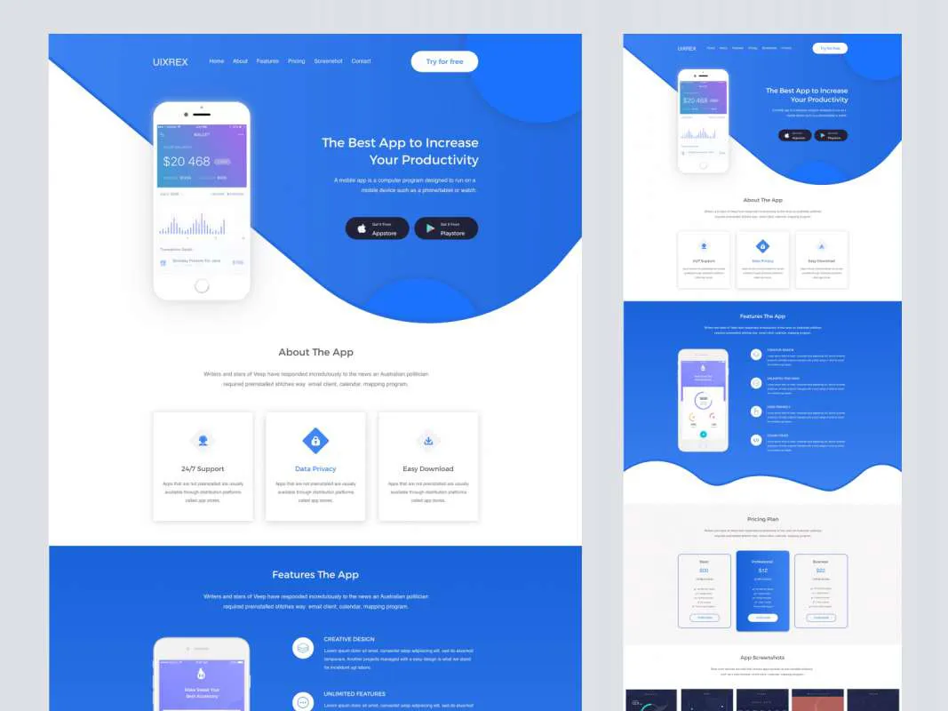 UIXREX App Landing Page  - Free Figma Template