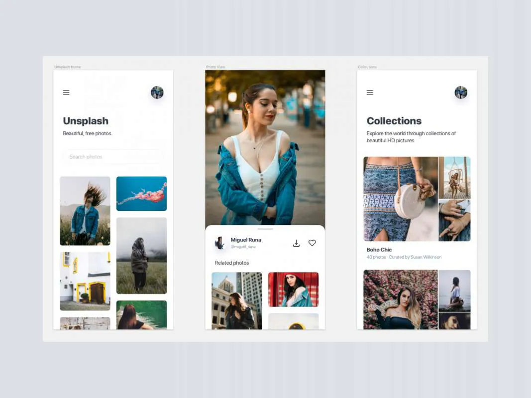 Unsplash App Redesign Concept  - Free Figma Template