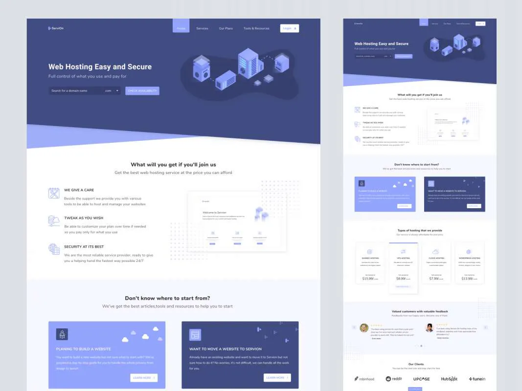 Web Hosting Landing Page for Adobe XD  - Free Figma Template