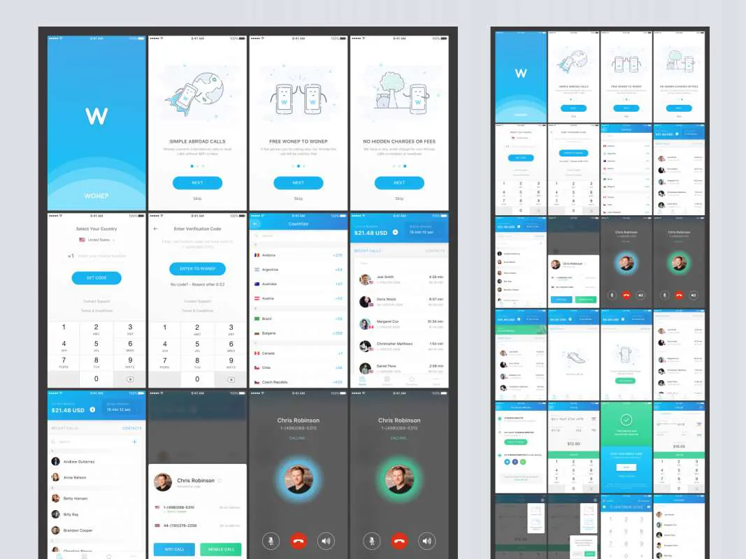 Wonep - Internationl Calling App UI Kit  - Free Figma Template