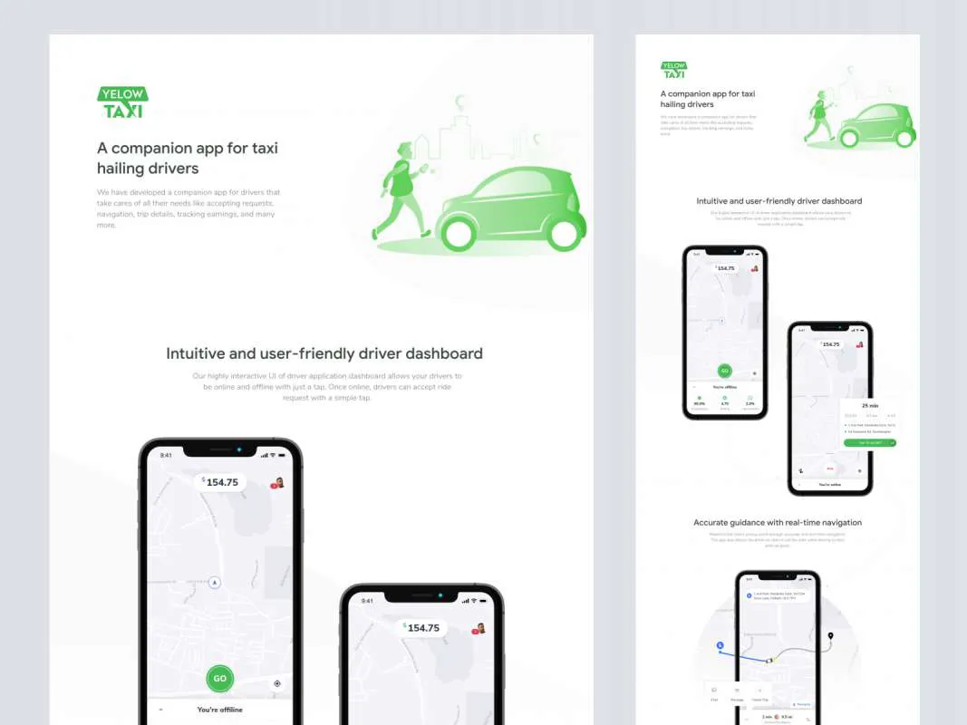 Yelow Taxi Driver App for Adobe XD  - Free Figma Template
