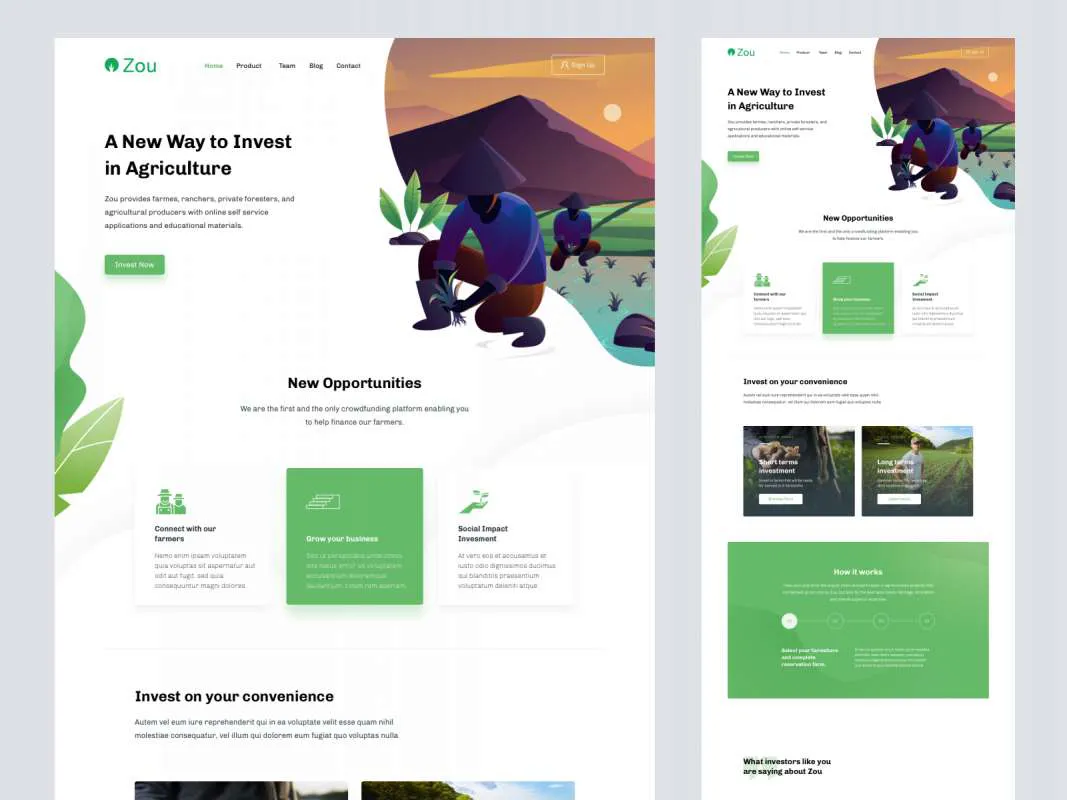 Zou - Farm Landing Page  - Free Figma Template