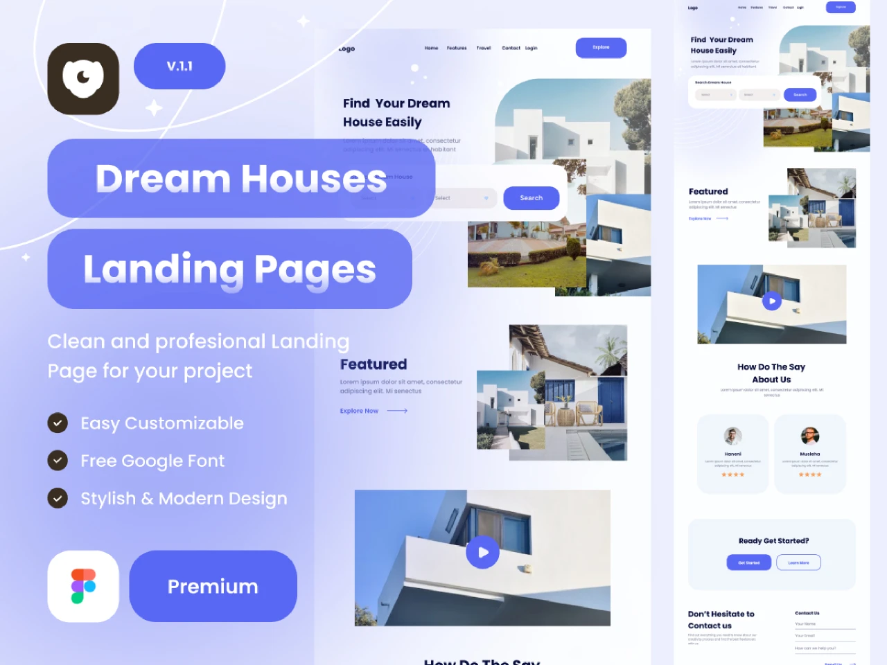 Dream House landing page ui kits for Figma and Adobe XD
