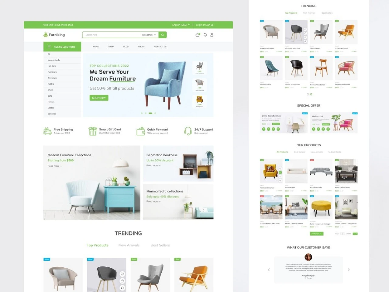 E-commerce Furniture Store Shopify Landing page Web Design for Figma and Adobe XD