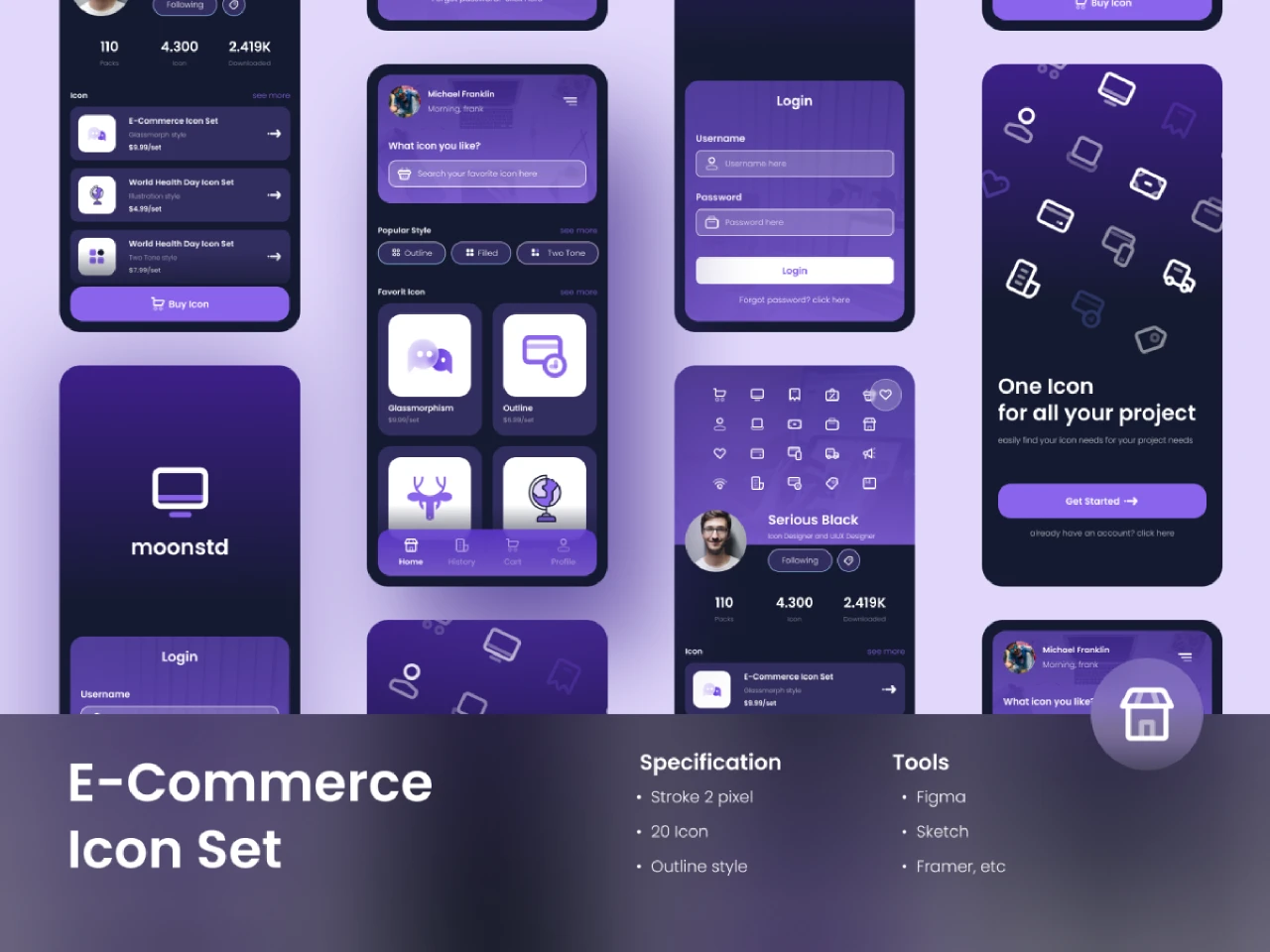 E-Commerce Icon Set Outline Style for Figma and Adobe XD