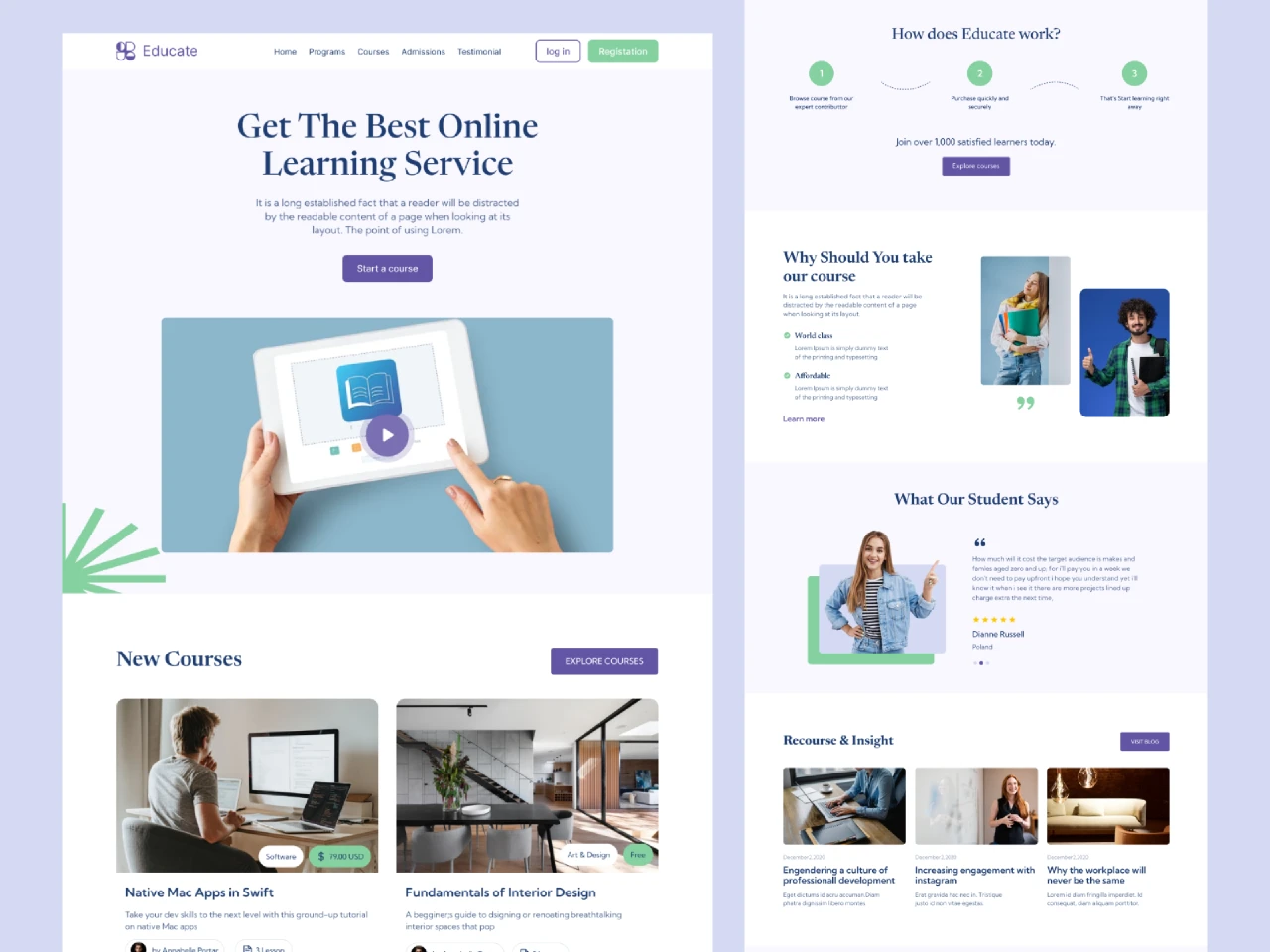 E-learning landing page for Figma and Adobe XD
