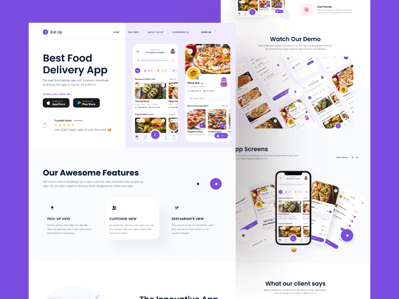 Eat Up Food App Website Template for Figma and Adobe XD