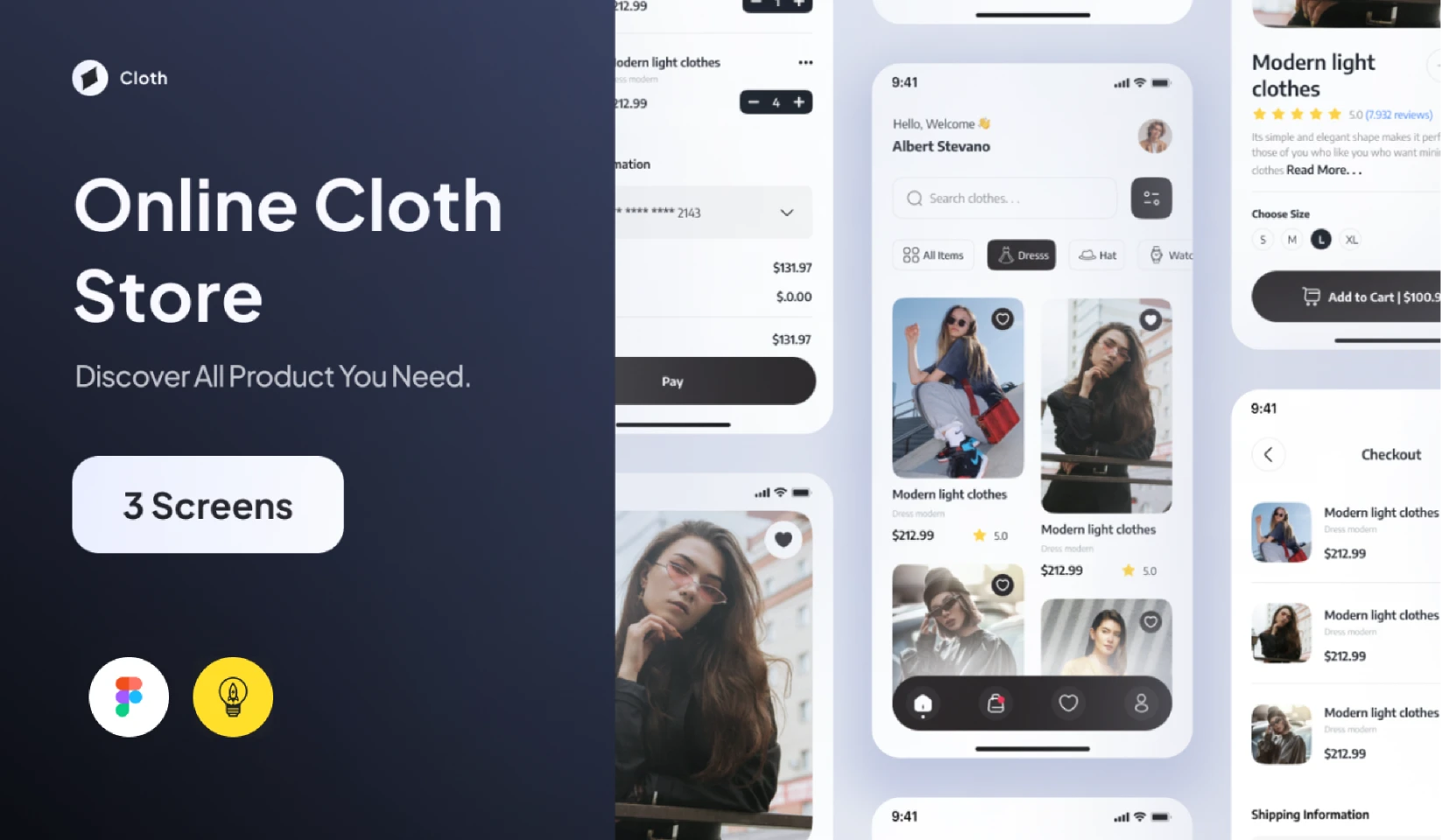 eCommerce Clothing Store - Mobile App Design for Figma and Adobe XD
