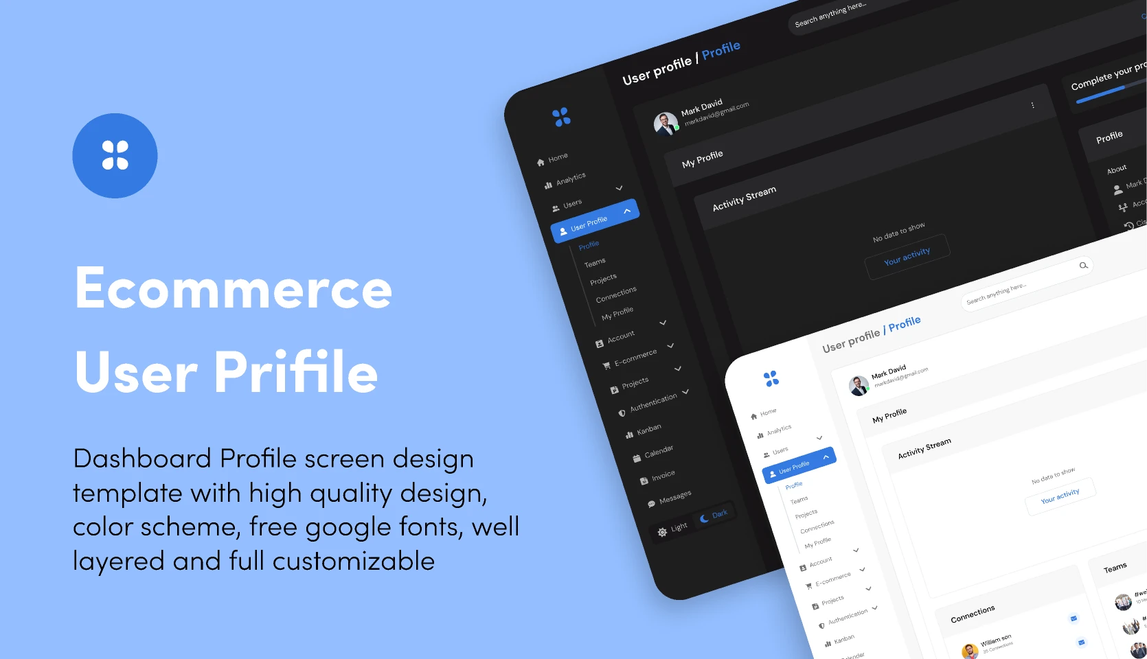 Ecommerce User Profile for Figma and Adobe XD