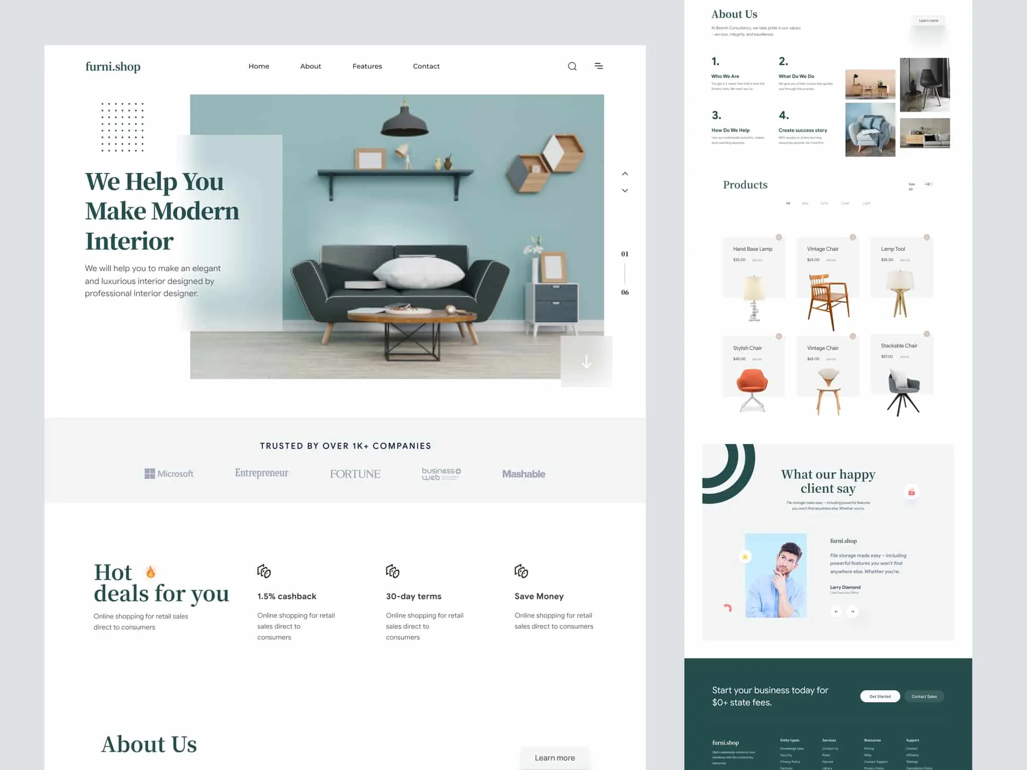 Ecommerce/Shopify Website Landing Page Design For Furniture Company  - Free Figma Template