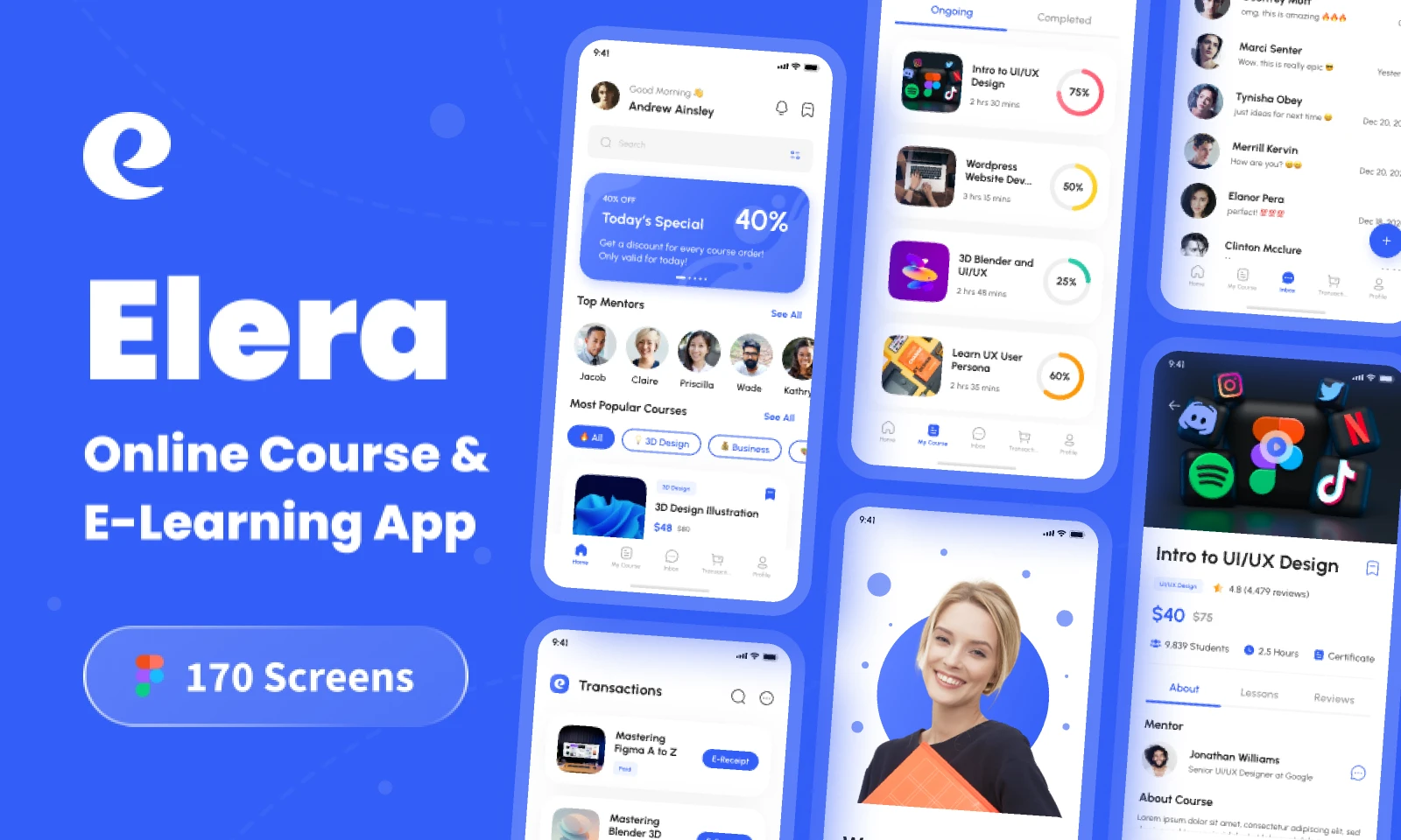 Elera - Online Course & E-Learning App UI Kit for Figma and Adobe XD
