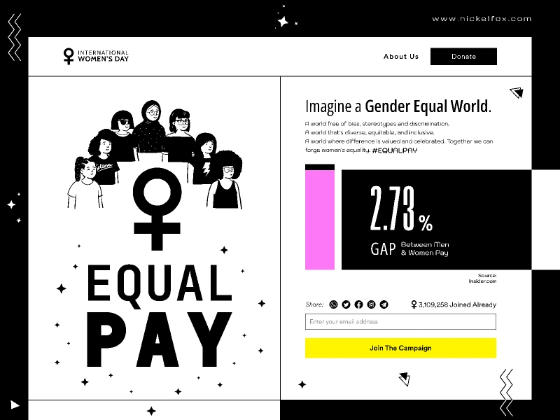 Equal Pay Women's Day Campaign Webpage for Figma and Adobe XD
