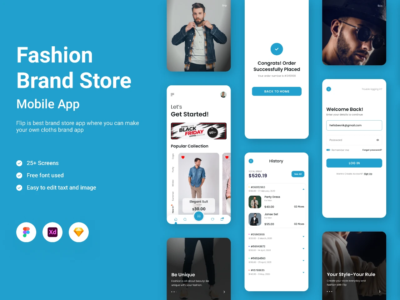 Fashion Brand Store Mobile App for Figma and Adobe XD