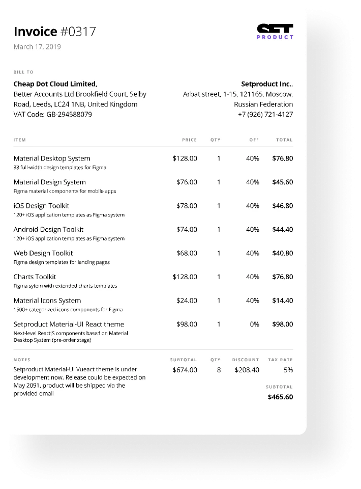 Figma Invoice Template for Figma and Adobe XD