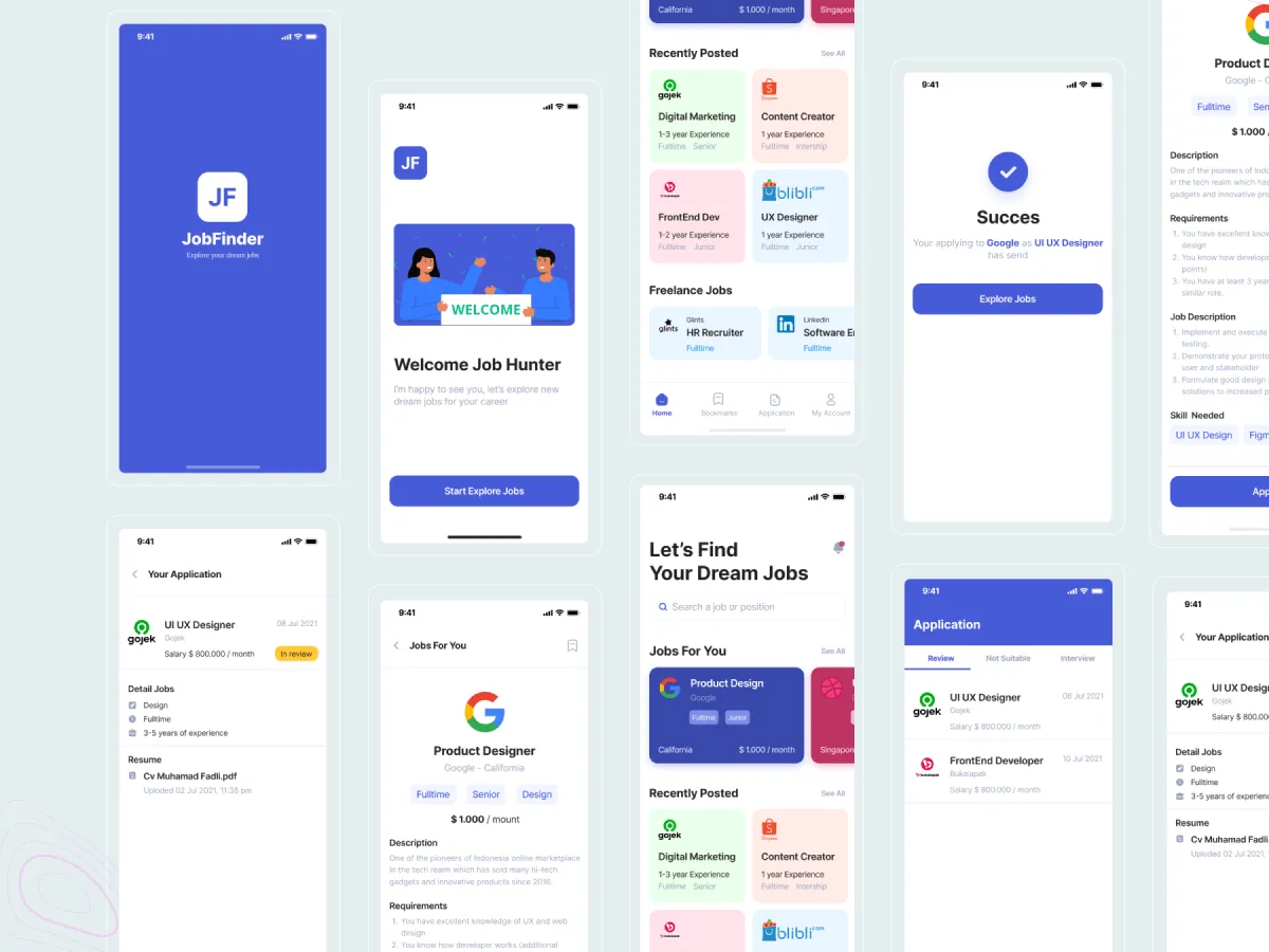Job Finder App UI Kit  - Free Figma Template