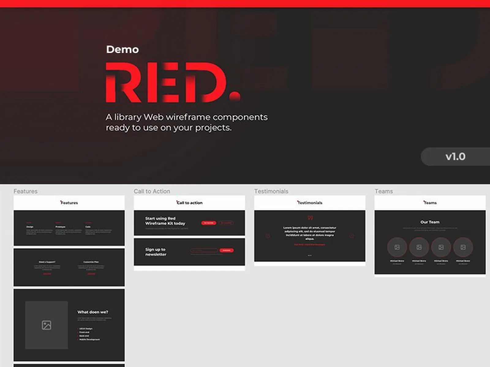 Figma Red Wireframe Kit  - Free Figma Template