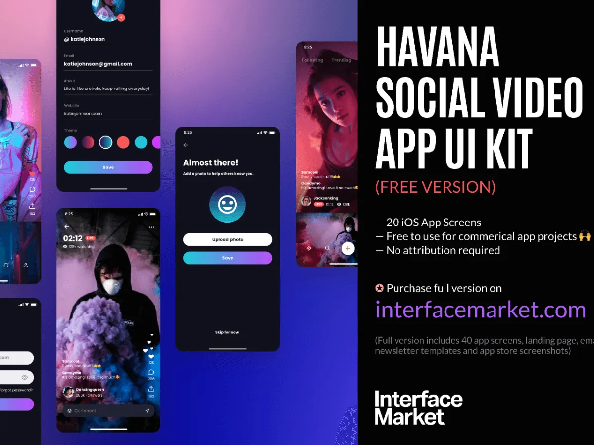 Social Video App UI Kit  - Free Figma Template