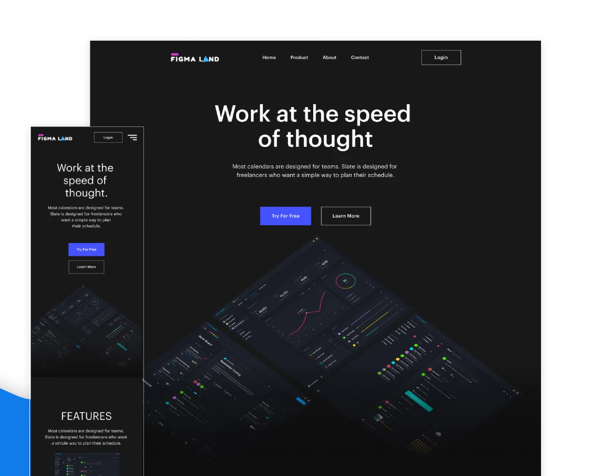 Figma startup landing page dark for Figma and Adobe XD