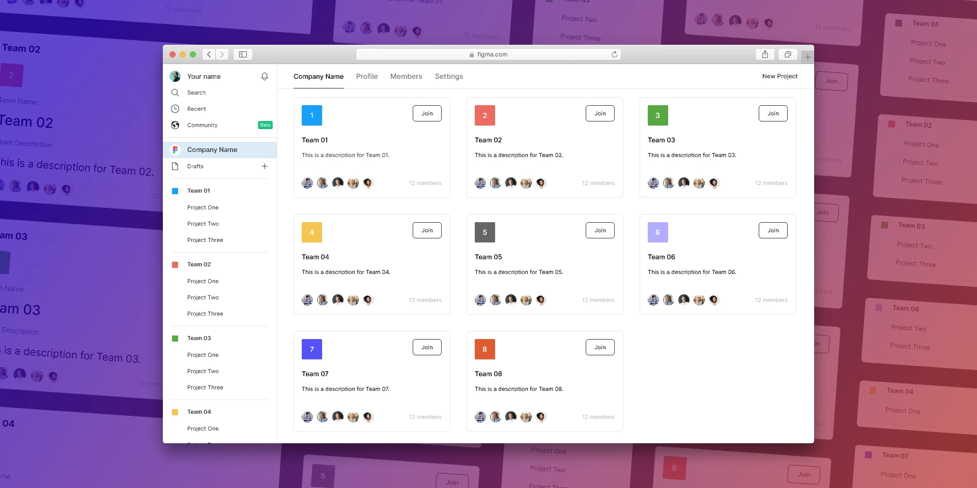Figma Team & Project Mockup for Figma and Adobe XD
