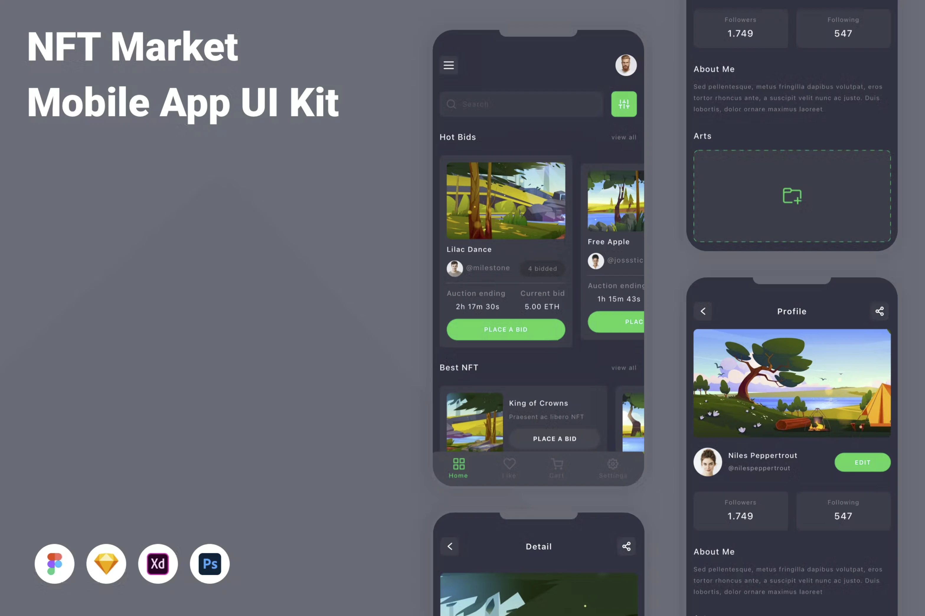Figma UI kit - NFT Market Mobile App (Community) for Figma and Adobe XD