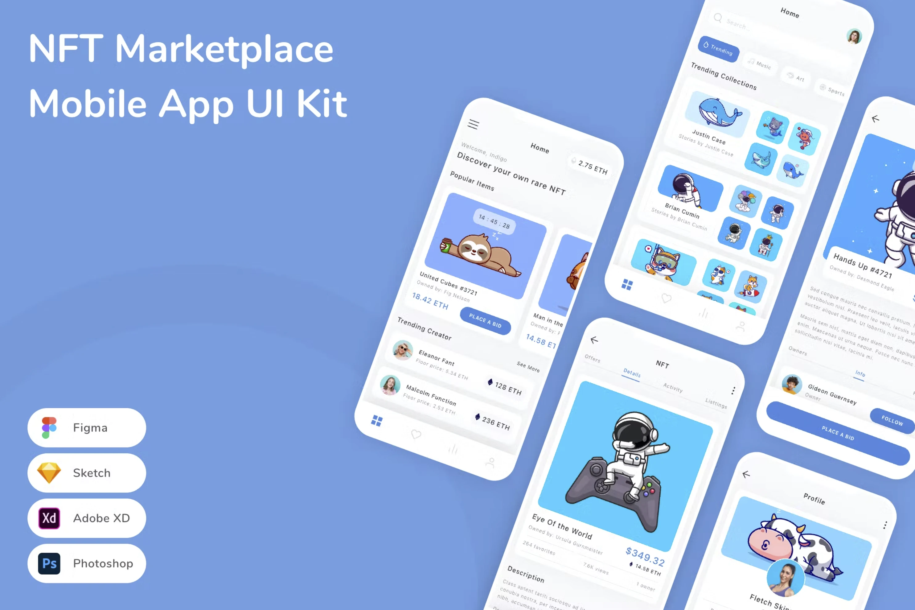 Figma UI kit - NFT Marketplace Mobile App (Community) for Figma and Adobe XD
