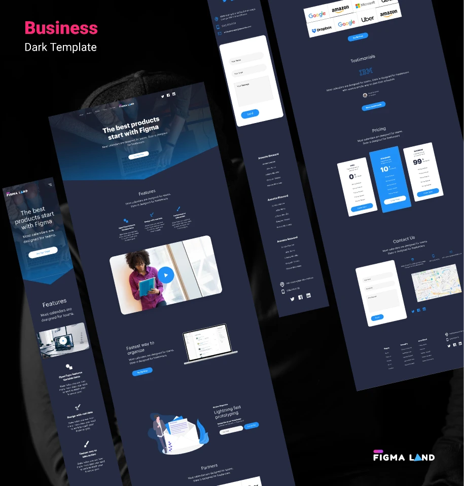 Figmaland- Business Landing page Dark for Figma and Adobe XD