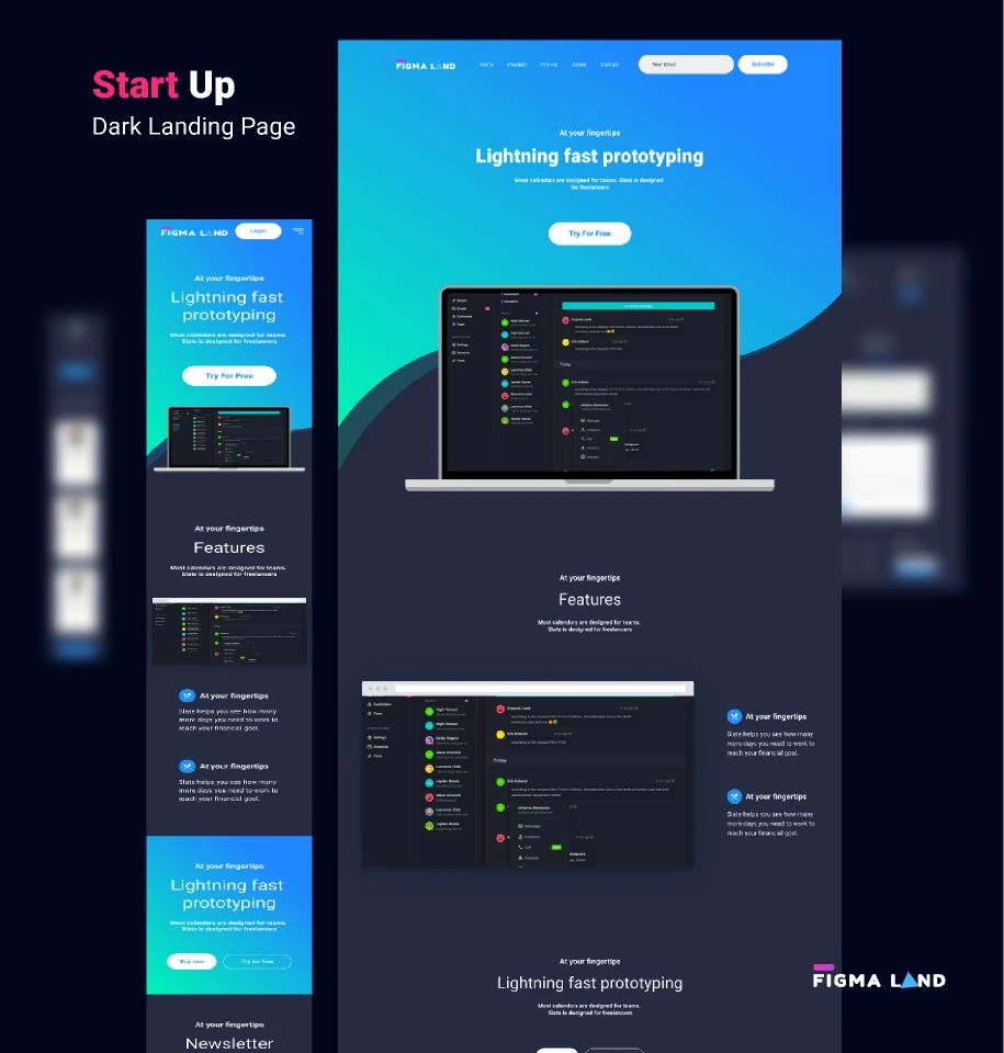 Figmaland- startup Landing page Dark for Figma and Adobe XD