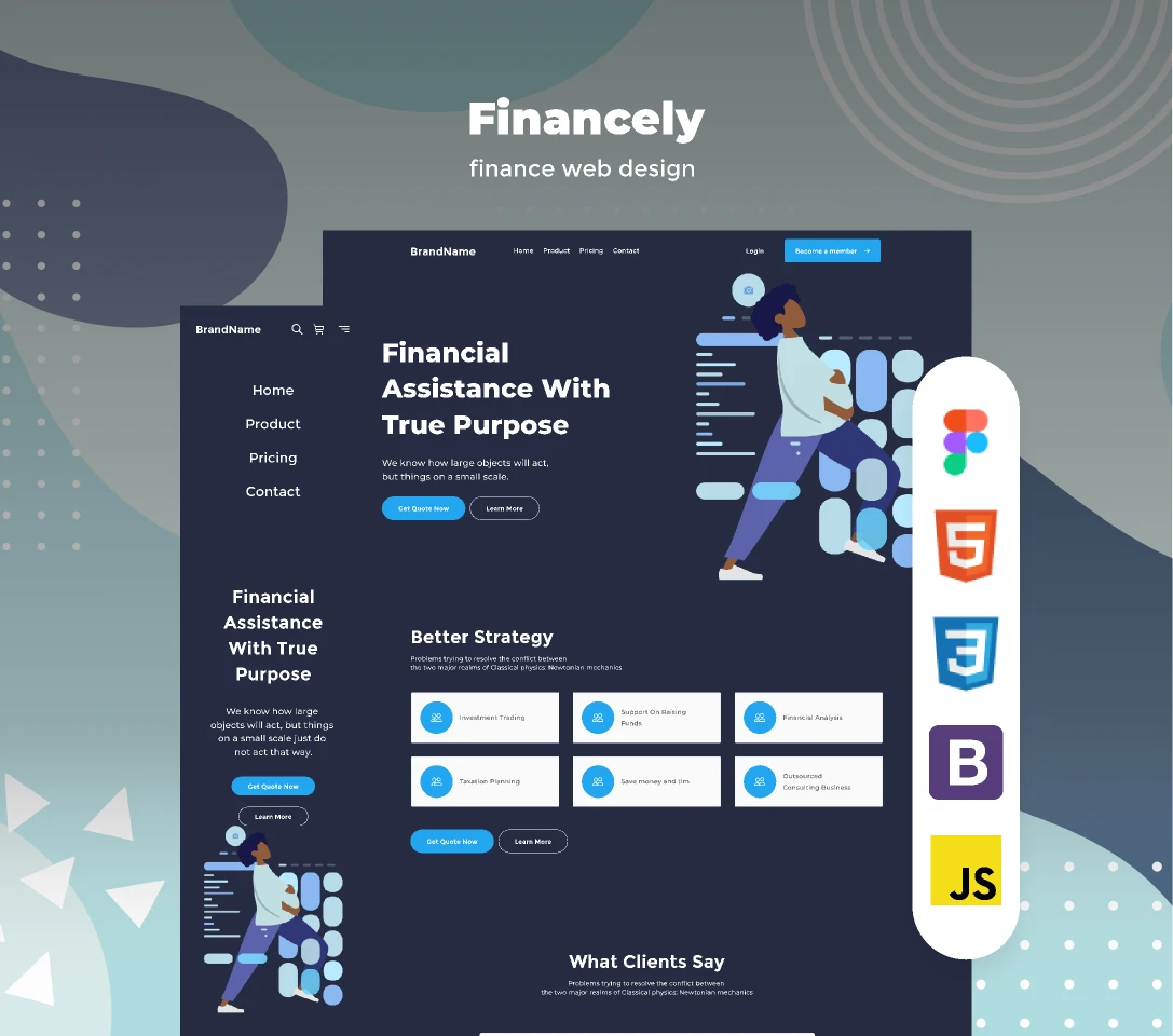Financely - Dark figma and html finance web-design for Figma and Adobe XD