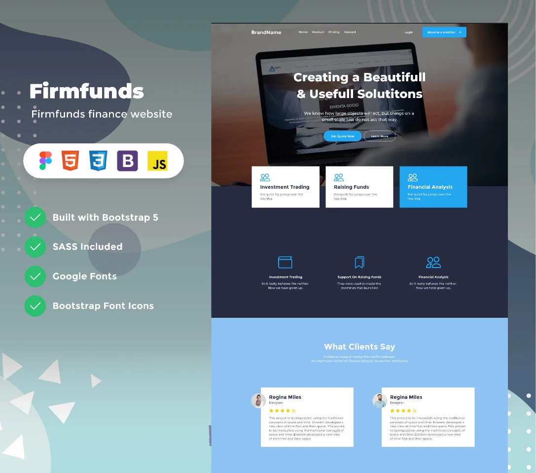Firmfunds - Dark figma finance website for Figma and Adobe XD