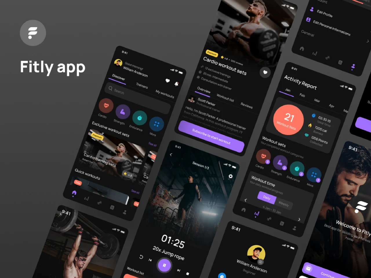 Fitly App - Modern Fitness App UI Design Kit for Figma and Adobe XD