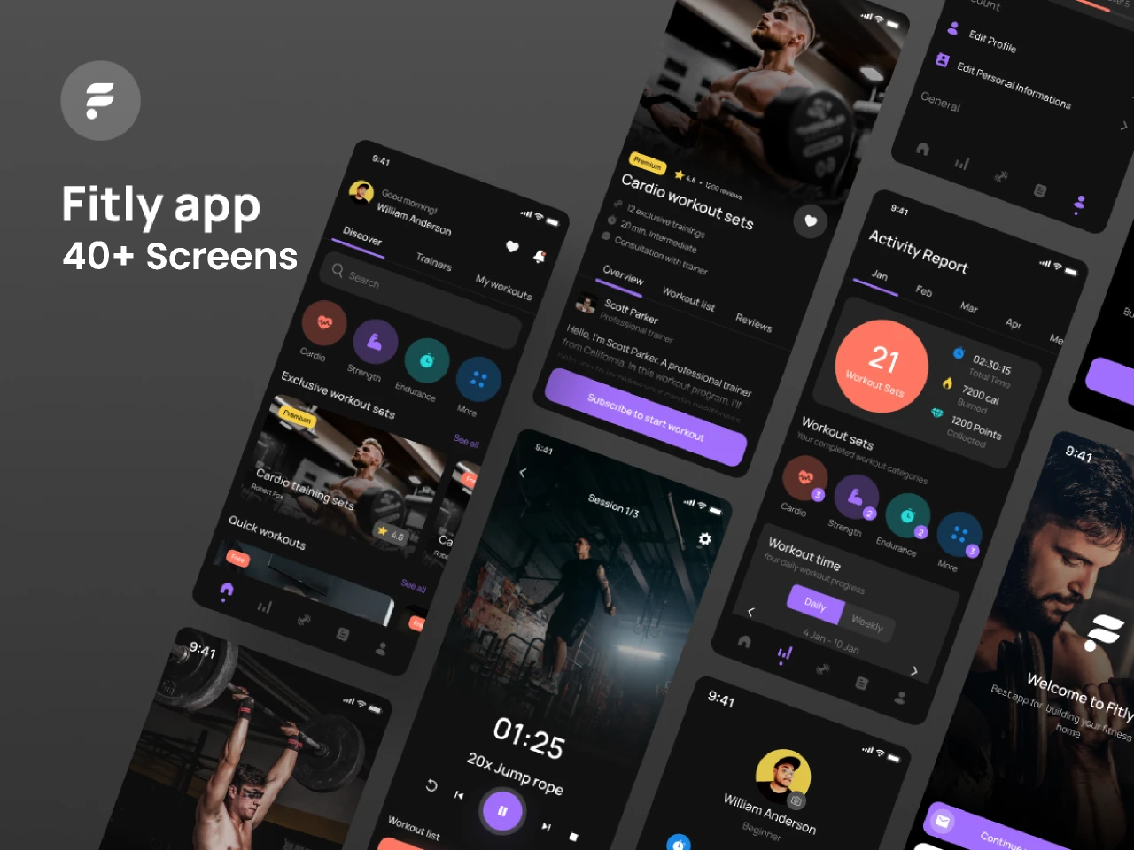 Fitly App - Modern Fitness App UI Design Kit for Figma and Adobe XD