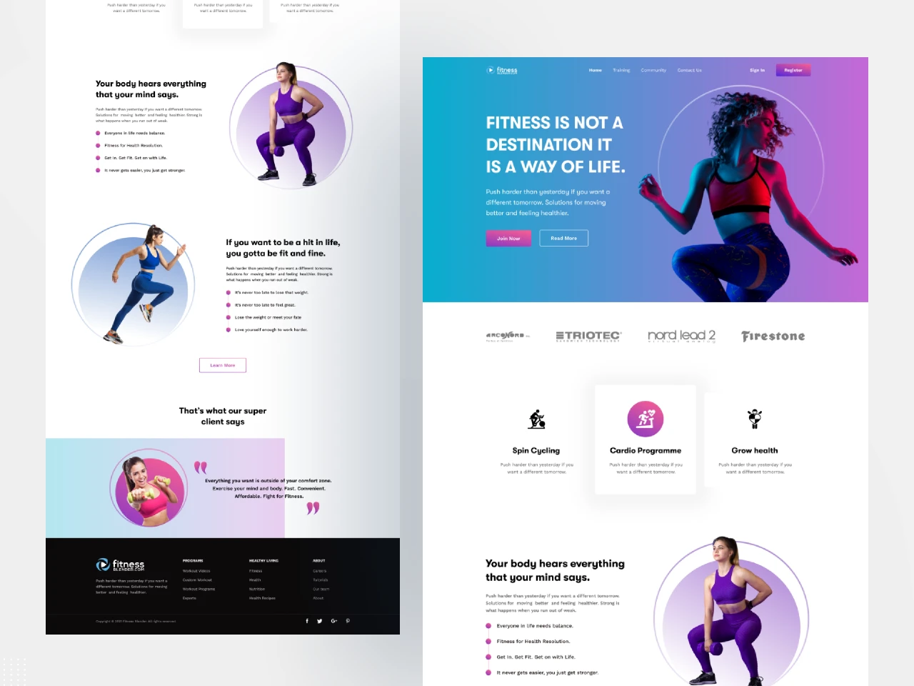 Fitness Landing Page - Blender for Figma and Adobe XD