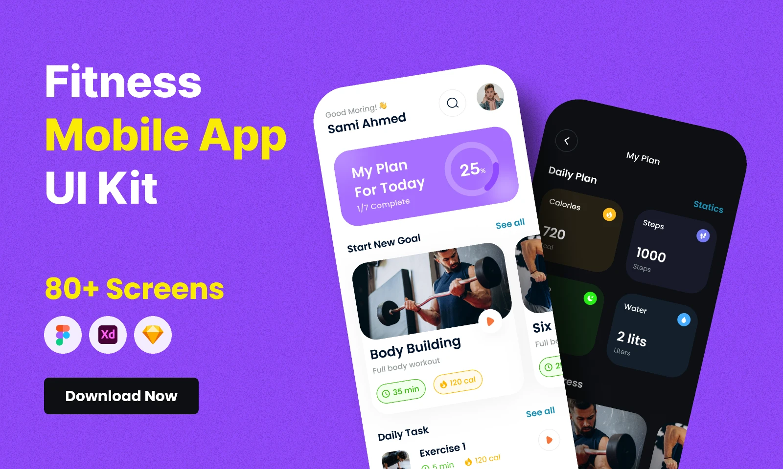 Fitness Mobile App UI Kit for Figma and Adobe XD