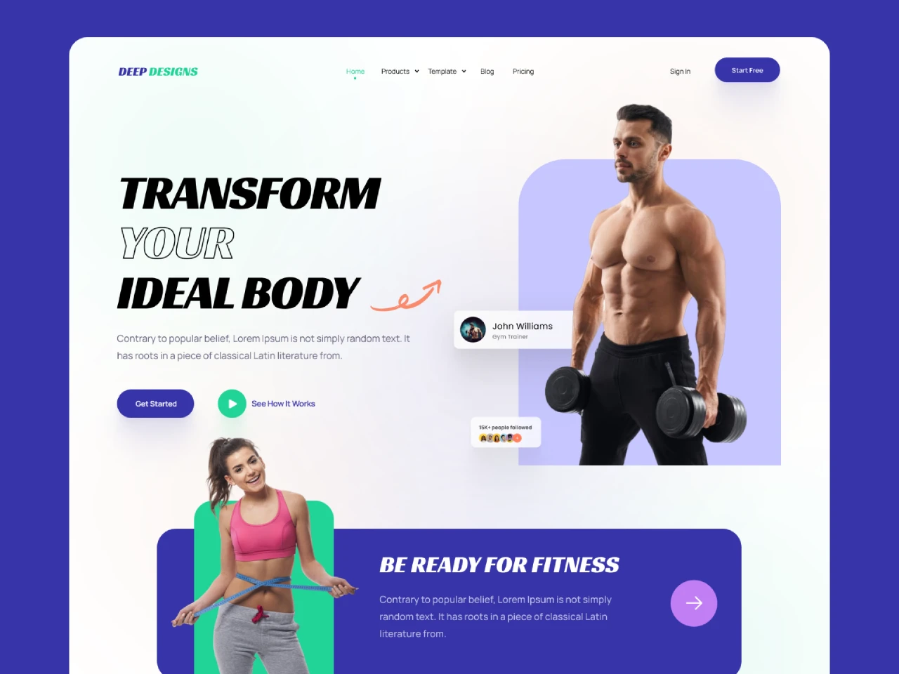 Fitness Web Hero Header for Figma and Adobe XD