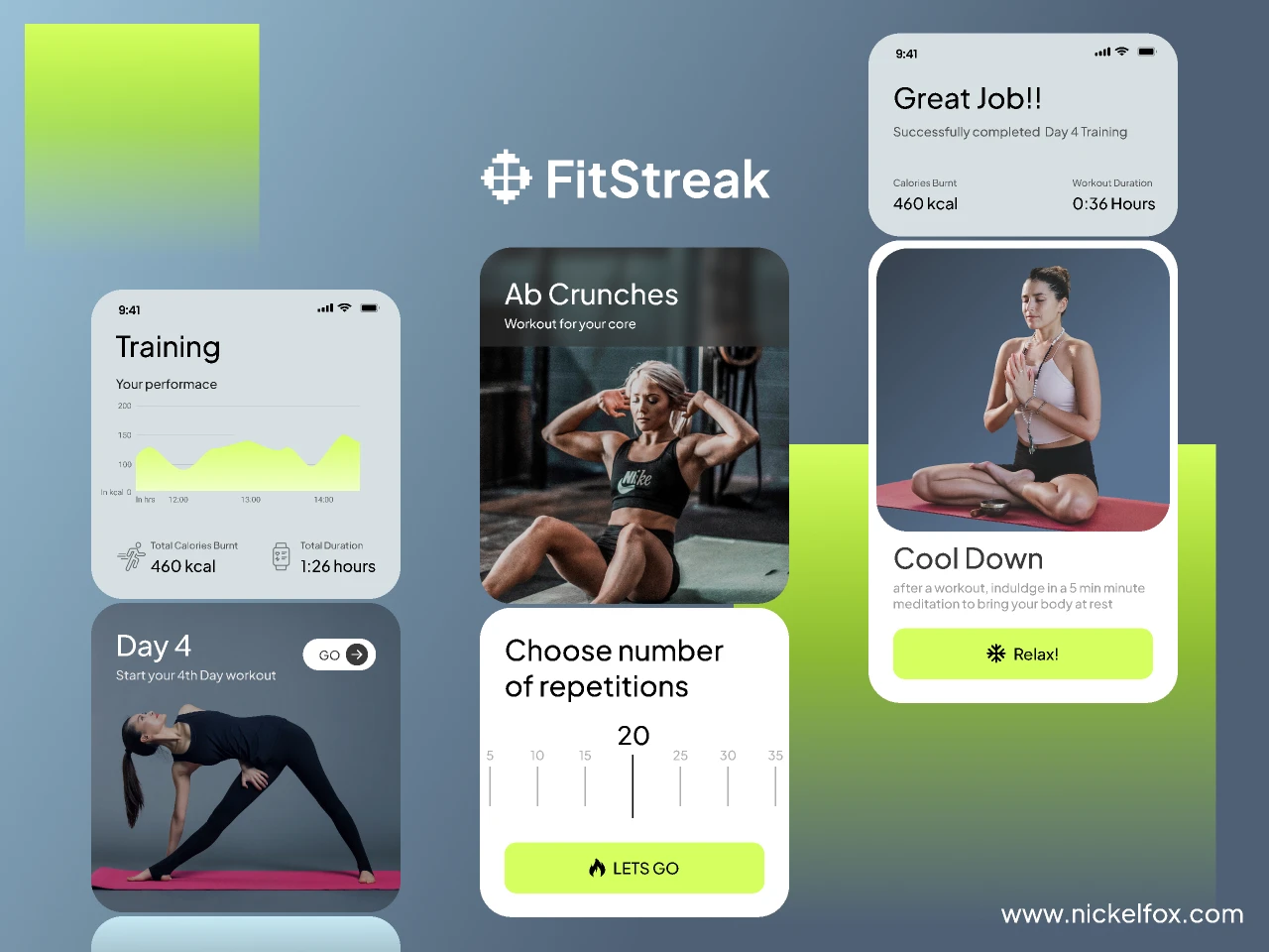 Fitstreak - Fitness App for Figma and Adobe XD