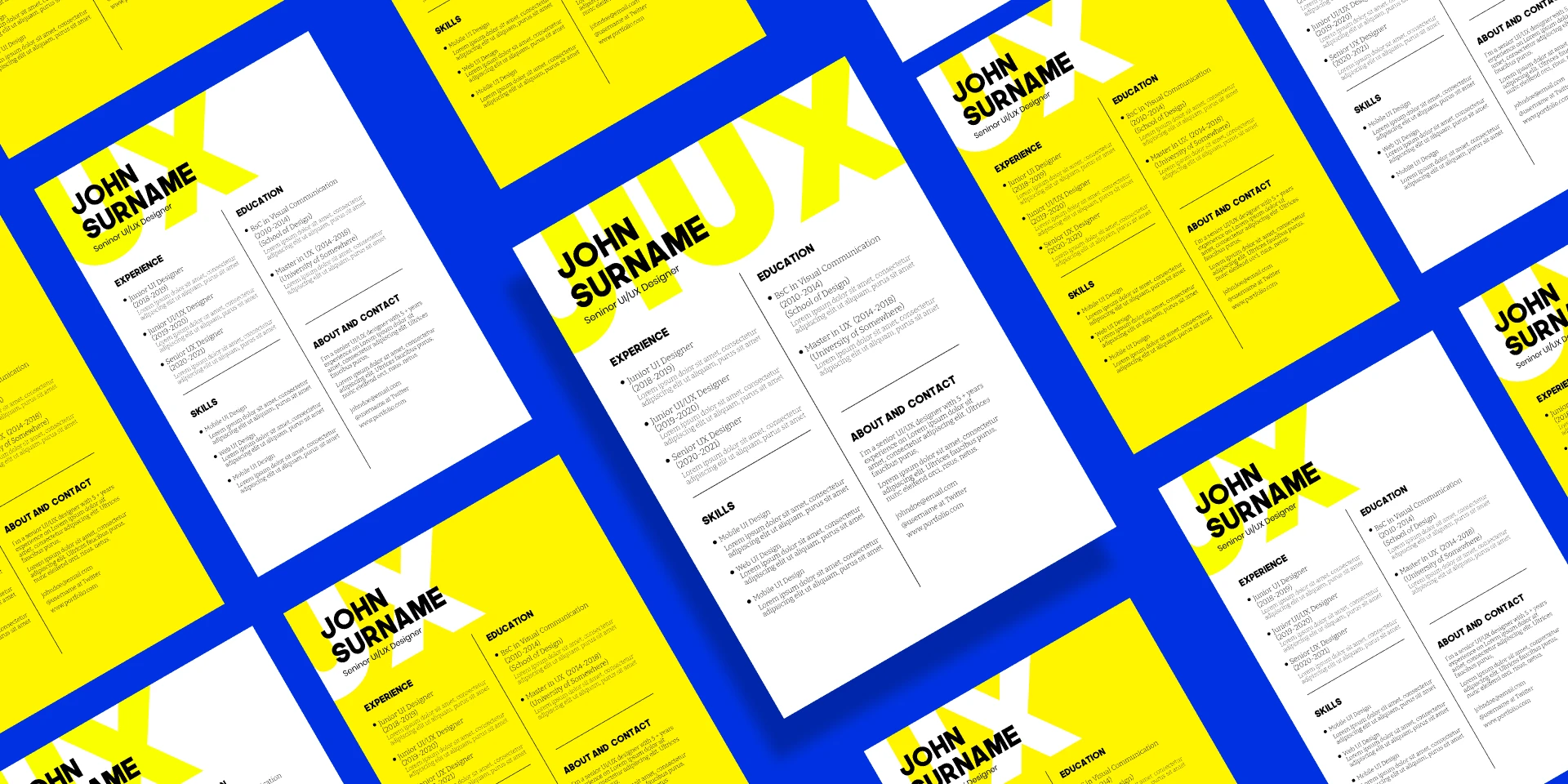 Five Resume/CV 100% Free Templates for Figma and Adobe XD