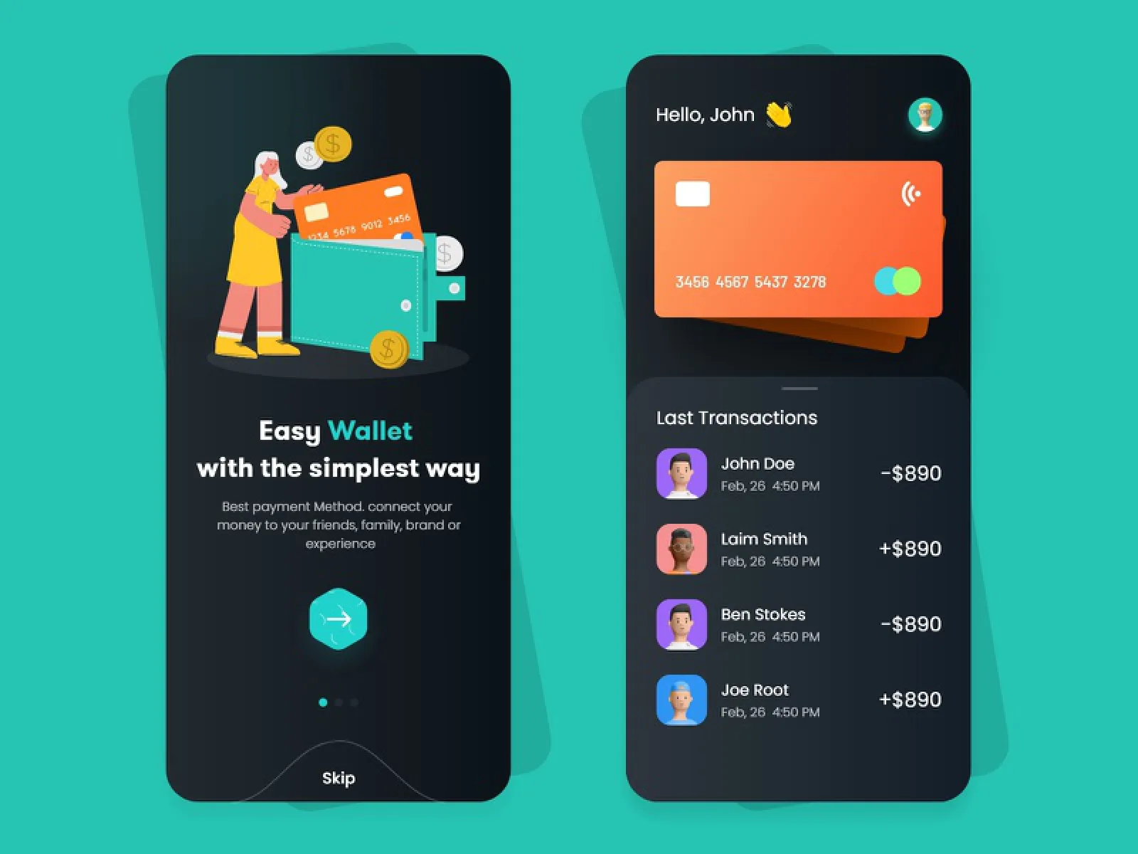 Flat Design Wallet App  - Free Figma Template