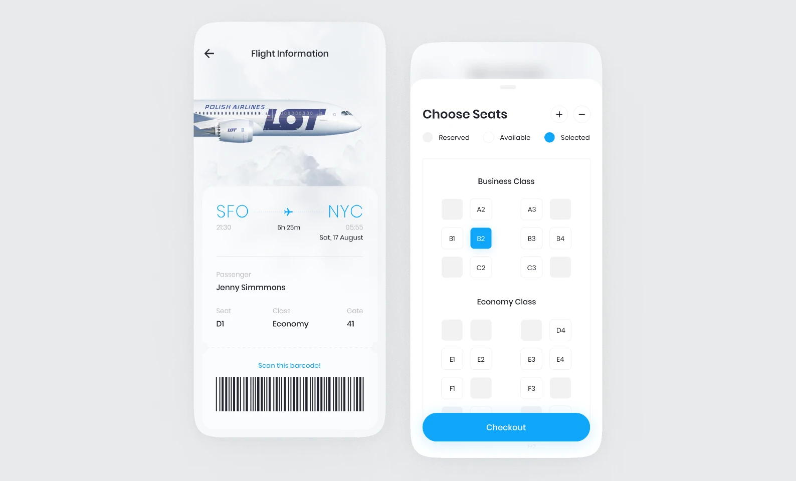 Flight Booking App (2019) for Figma and Adobe XD