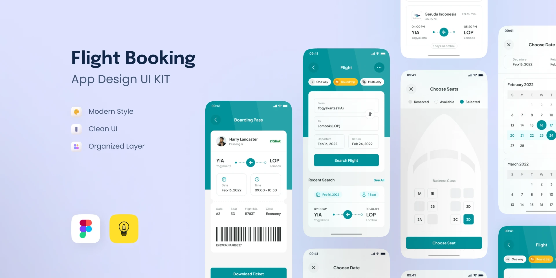Flight Booking Mobile App for Figma and Adobe XD