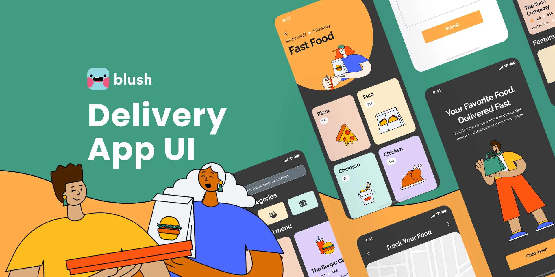 Food Delivery App UI with Illustrations for Figma and Adobe XD