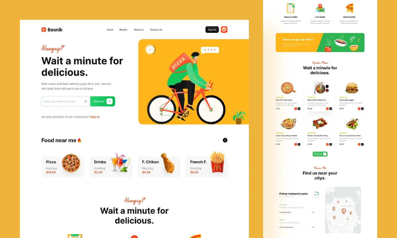 Food Delivery Service Website Template for Figma and Adobe XD