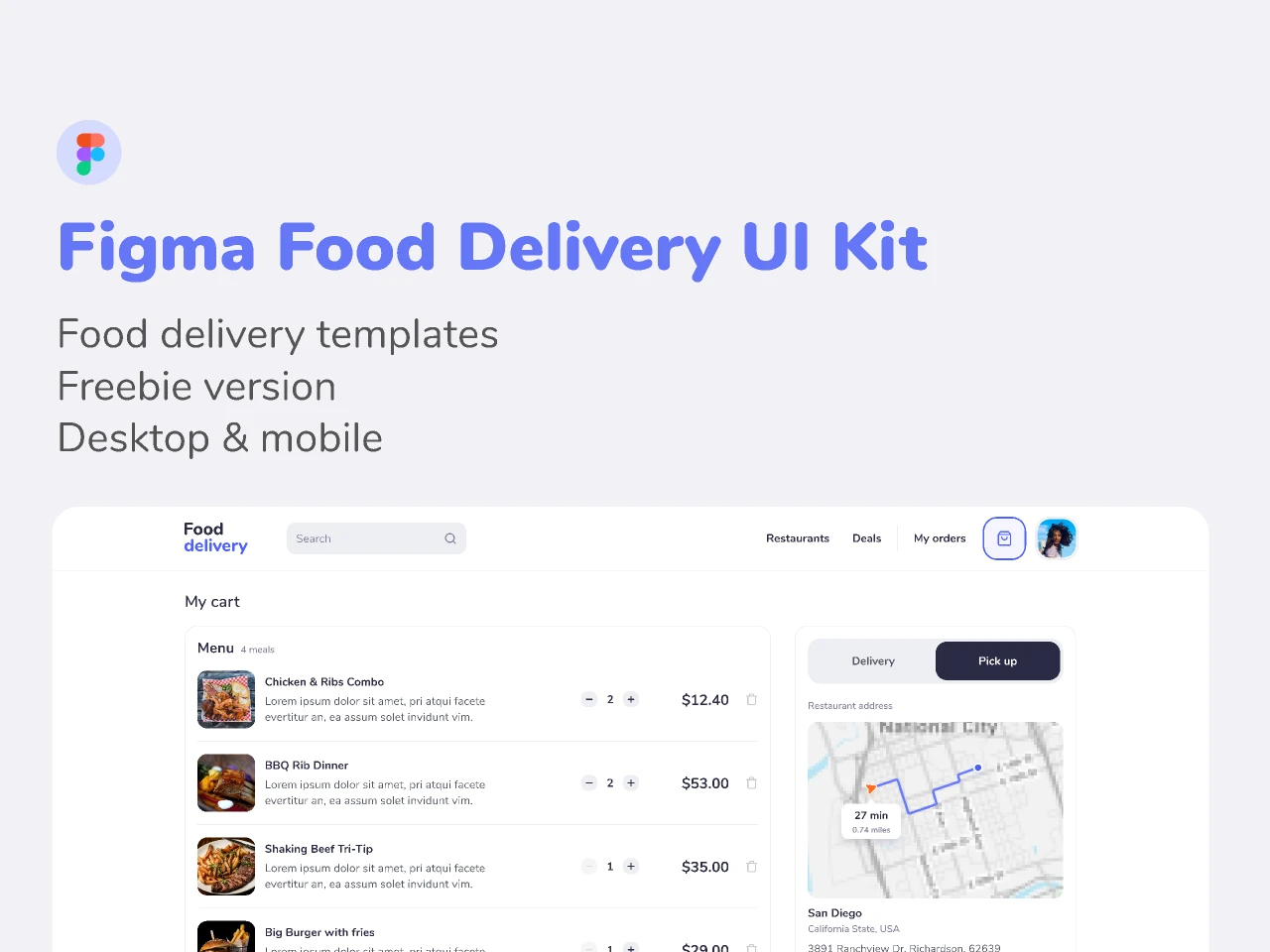 Food Delivery UI Kit for Figma and Adobe XD