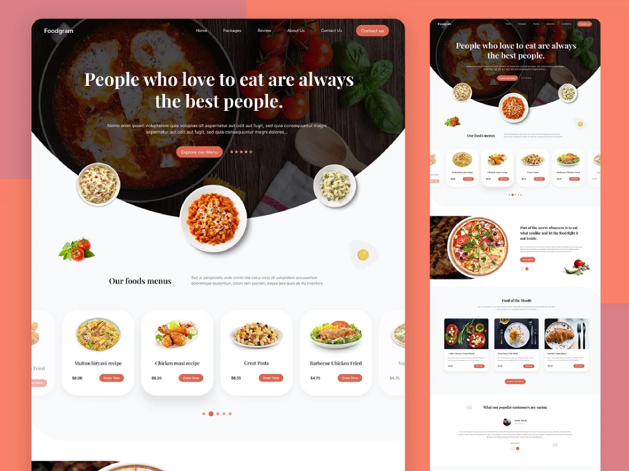 Food or Restaurant website template for Figma and Adobe XD