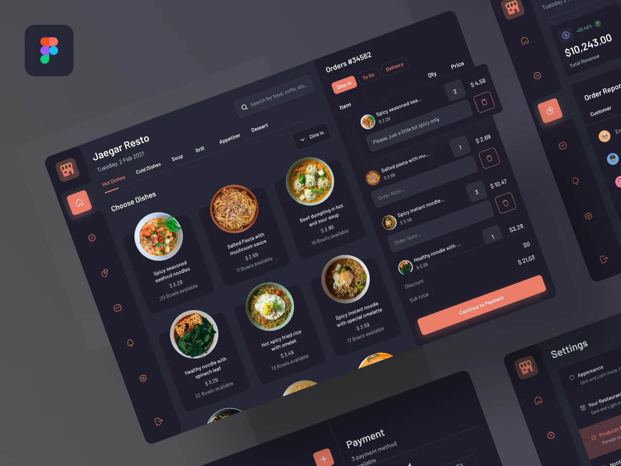 Food POS Dark - Tablet Device for Figma and Adobe XD