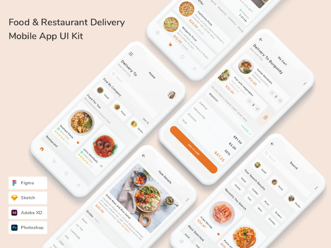Food & Restaurant Delivery Mobile App UI Kit for Figma and Adobe XD