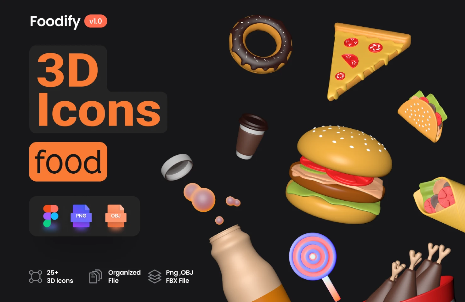Foodify - Fast Food 3D Icons Set for Figma and Adobe XD