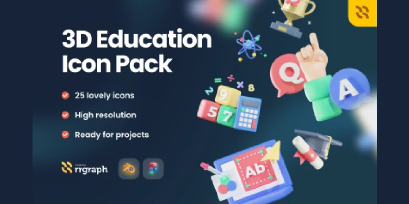 FREE 3D Education Icon Pack for Figma and Adobe XD