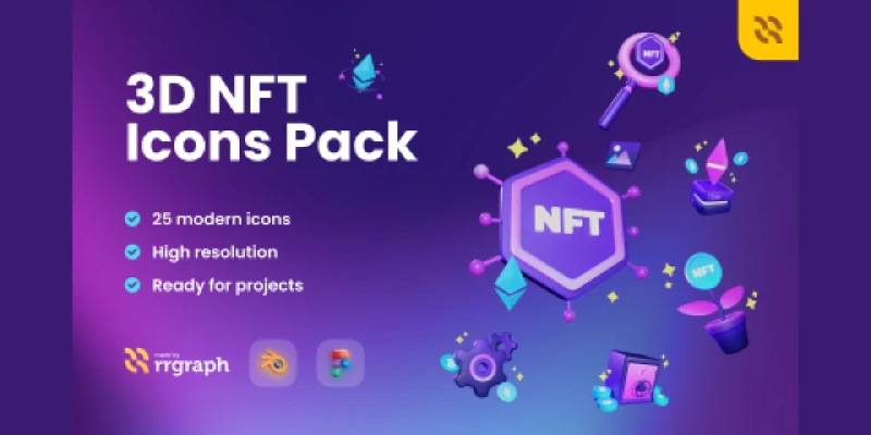 FREE 3D NFT Icons Illustration Pack free figma template for Icons