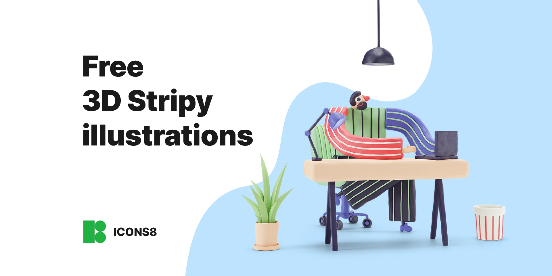 Free 3D Stripy illustrations for Figma and Adobe XD