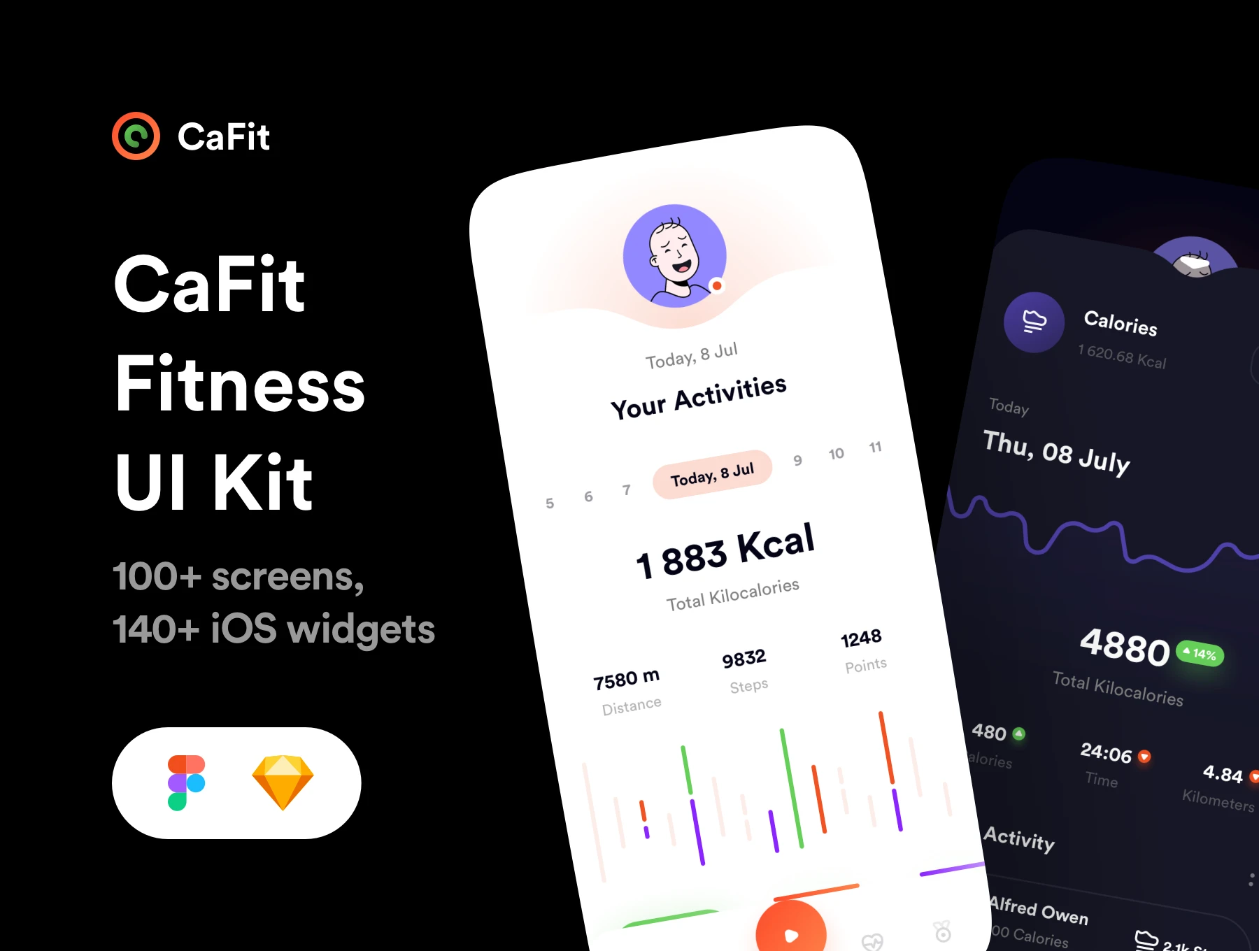 Free - CaFit Fitness UI Kit - Health, Fitness & Workout for Figma and Adobe XD